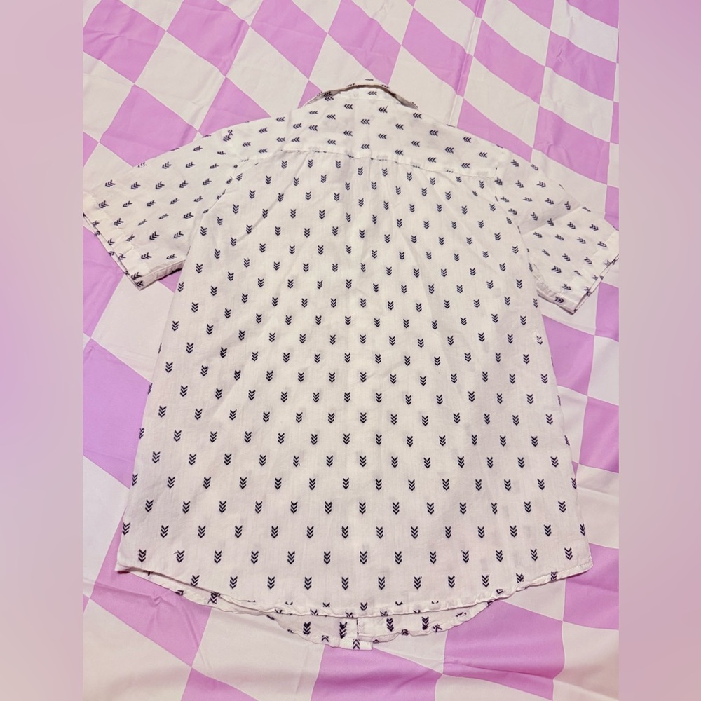 Volcom Boys Short Sleeve Button Down Shirt White Blue Geometric Print Size (10) - Picture 7 of 10